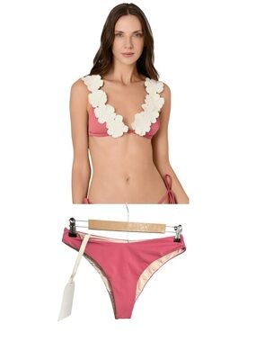 Bahia Maria Federica Floral Applique Bikini Cheeky Bottom NWT Pink Punch Size L
